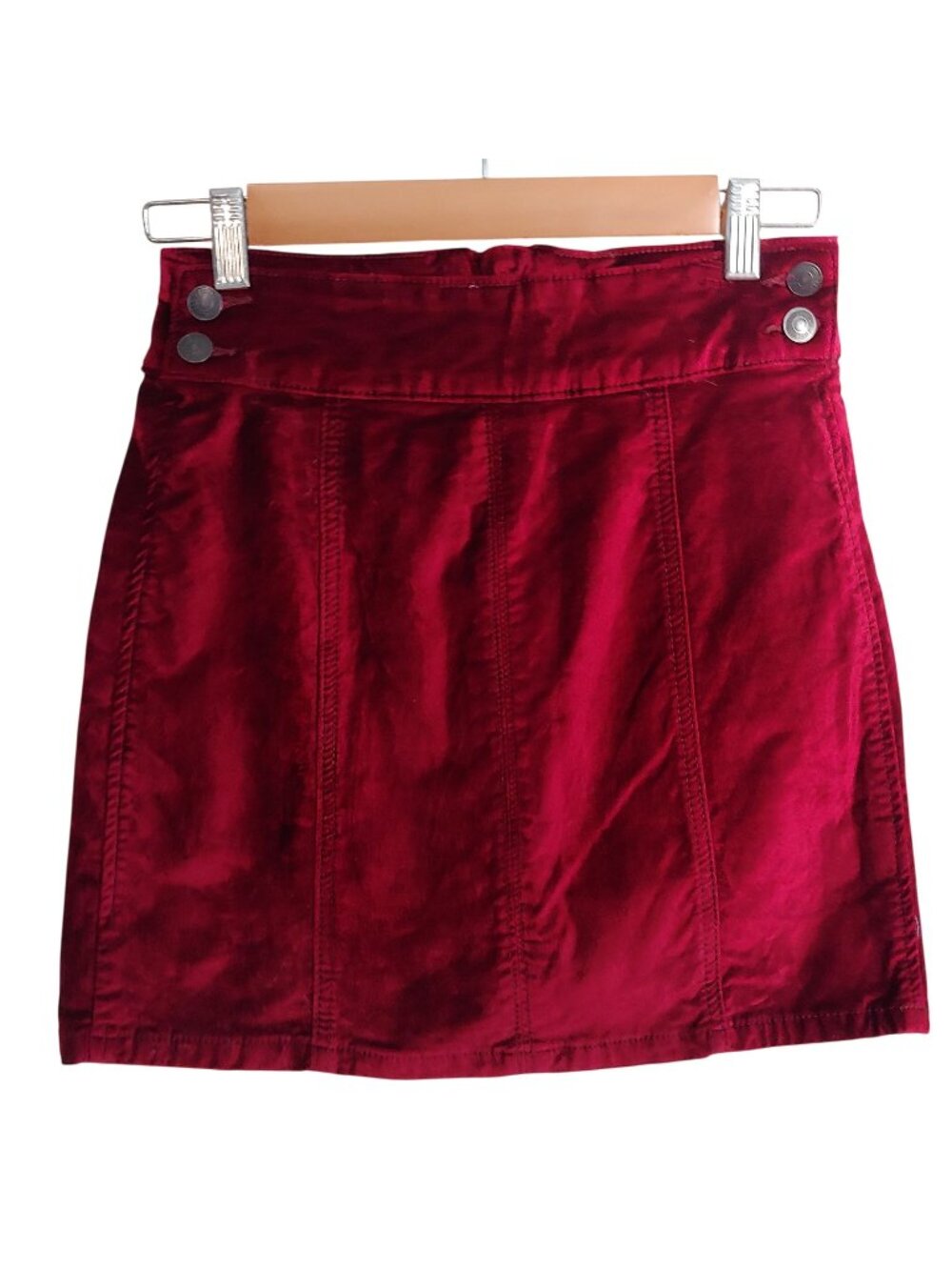 Free People Velour Mini Skirt Garnet Stretch Y2K 90s Romantic Goth 26 Retro